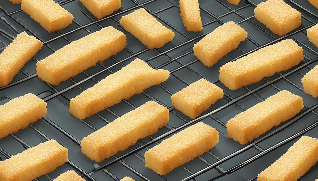 Gluten free fish sticks on a baking sheet in an oven