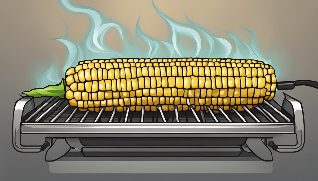 A grill with gluten-free corn on the cob being reheated over the flames