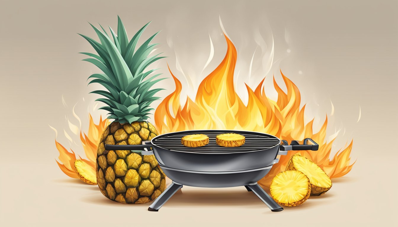 A grill with pineapple slices sizzling over the flames, emitting a sweet and caramelized aroma