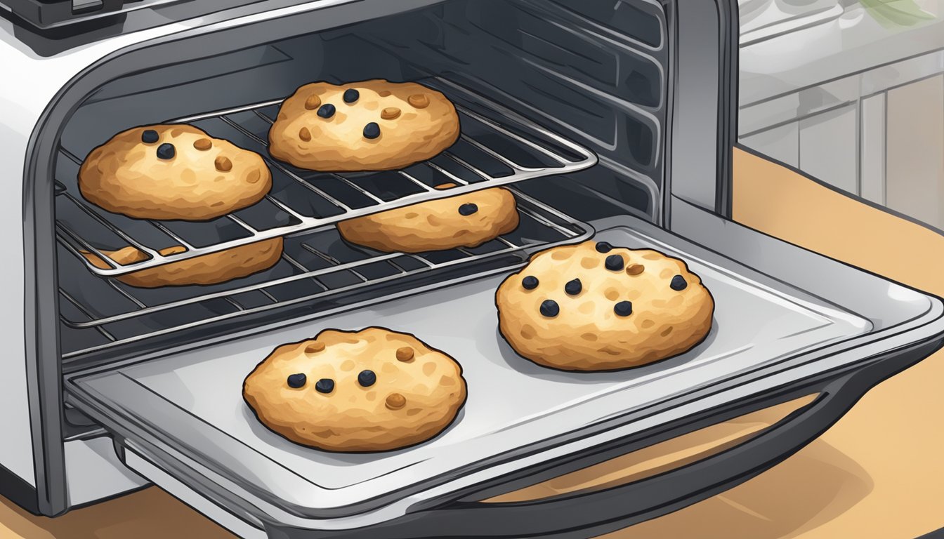 A plate of gluten-free scones being heated in a toaster oven