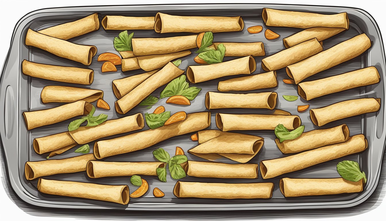 A plate of gluten-free taquitos arranged in a single layer on a baking sheet, placed in a preheated oven, and crisping to perfection