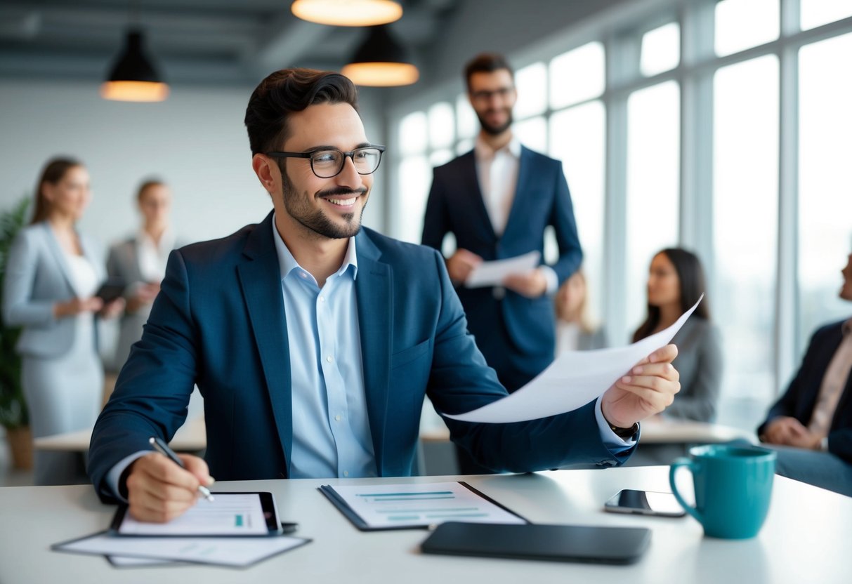 Un freelance ou un propriétaire de petite entreprise présente avec confiance une proposition convaincante, se démarquant de la concurrence dans un cadre professionnel.