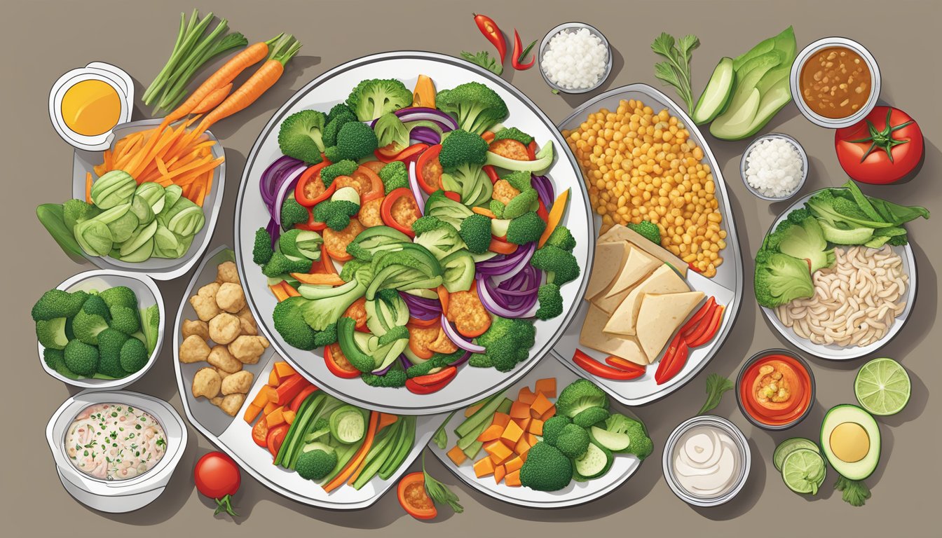 A colorful array of fresh vegetables and lean protein options displayed at Panda Express, with a focus on balanced and nutritious meal customization