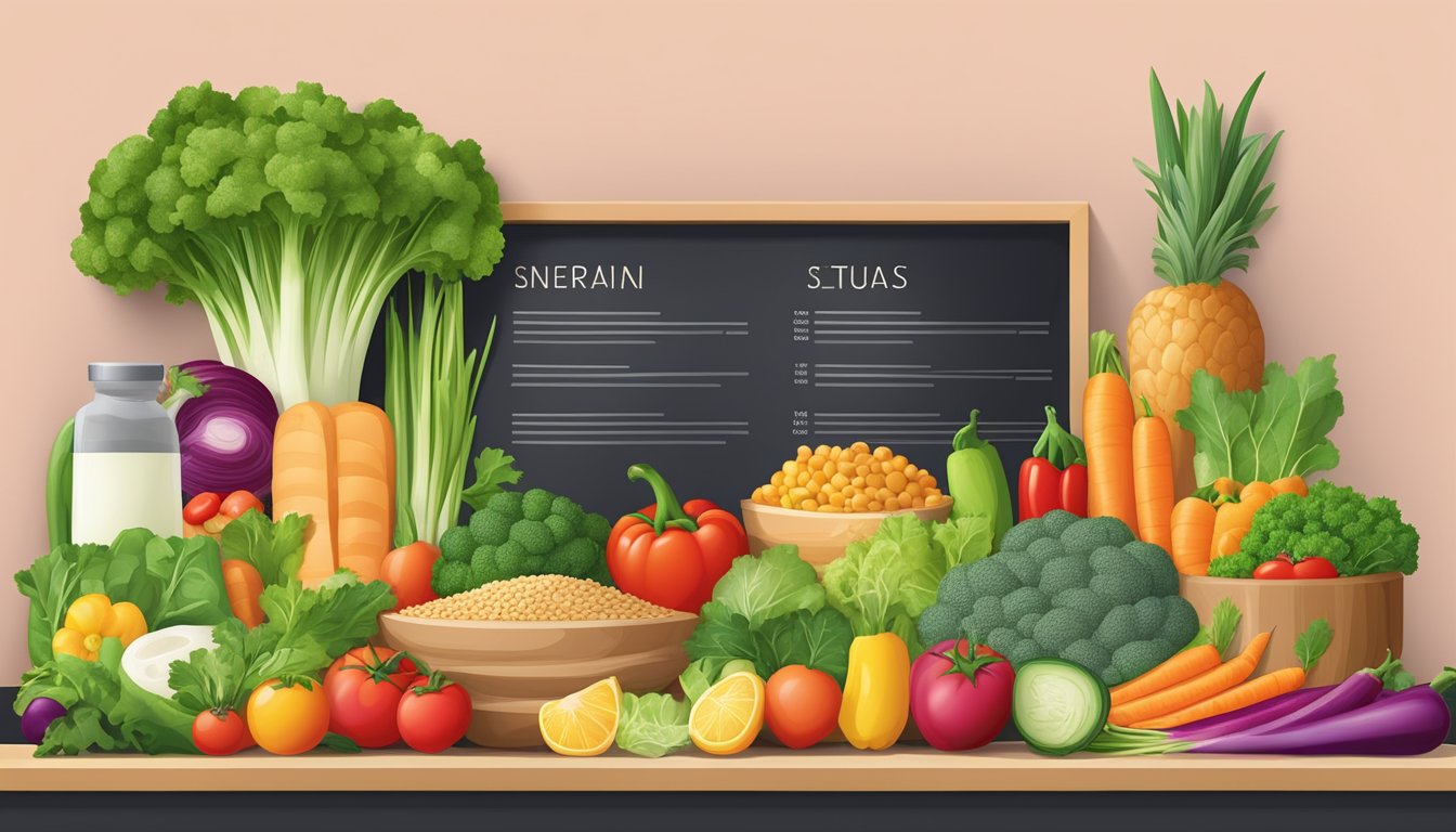 A colorful array of fresh ingredients, including vibrant vegetables, lean proteins, and whole grains, displayed on a clean, modern menu board