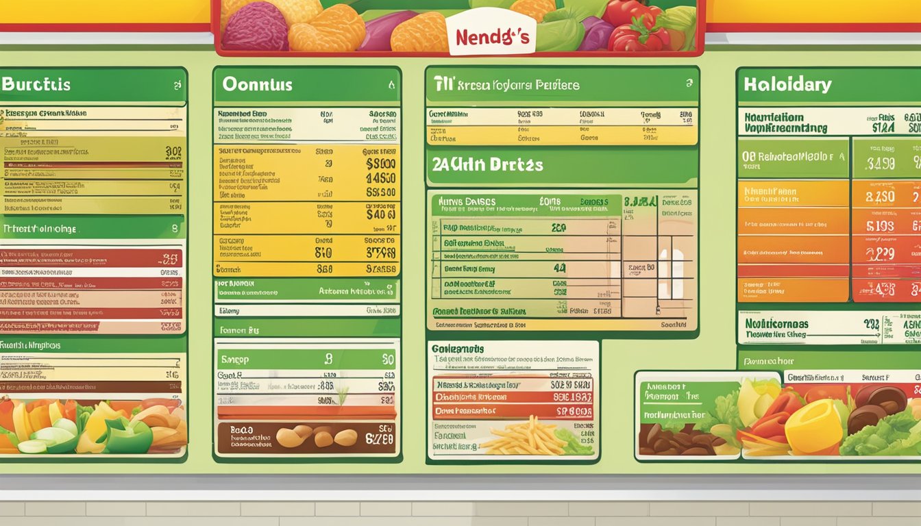 A colorful menu board at Wendy's displaying nutritional information for healthy options