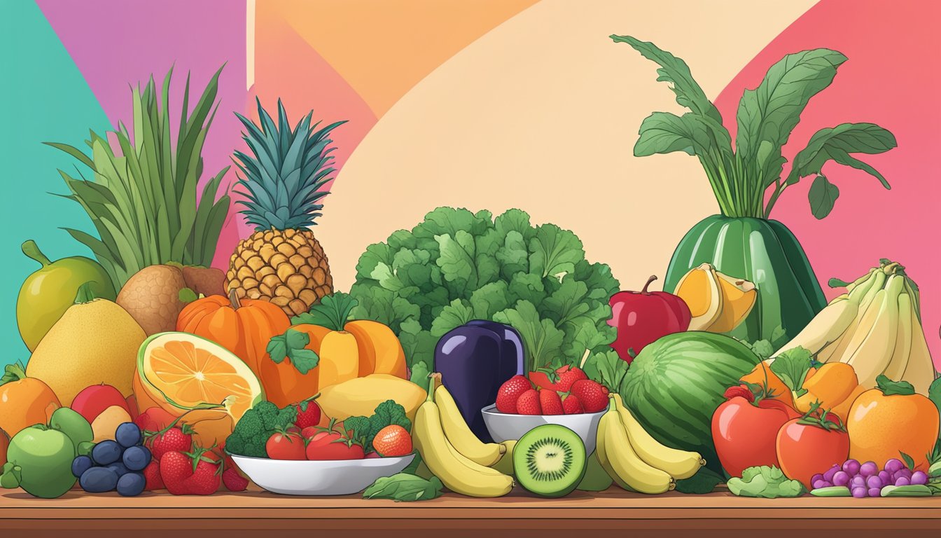 A colorful array of fresh fruits, vegetables, and lean proteins arranged on a table, with a vibrant DoorDash logo in the background