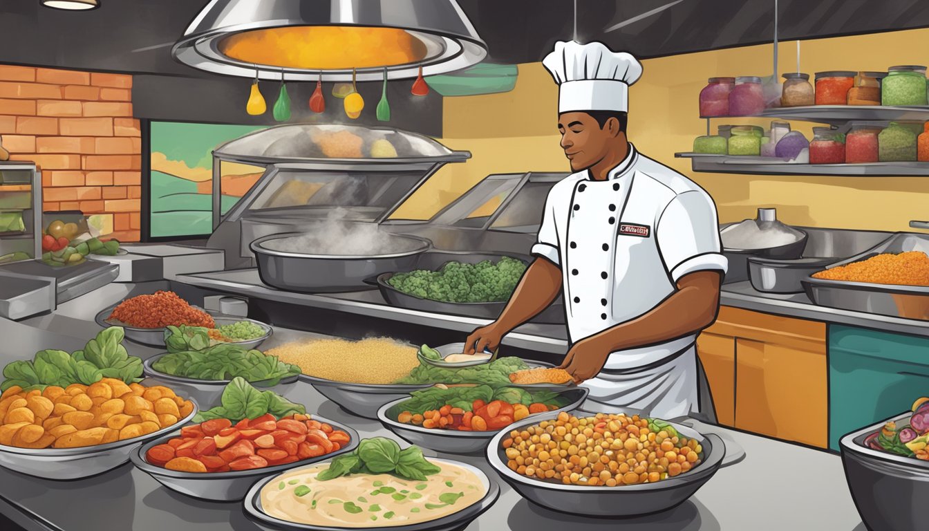 A chef preparing a variety of fresh, colorful ingredients to fill custom calzones at a Mellow Mushroom restaurant, showcasing their healthy options