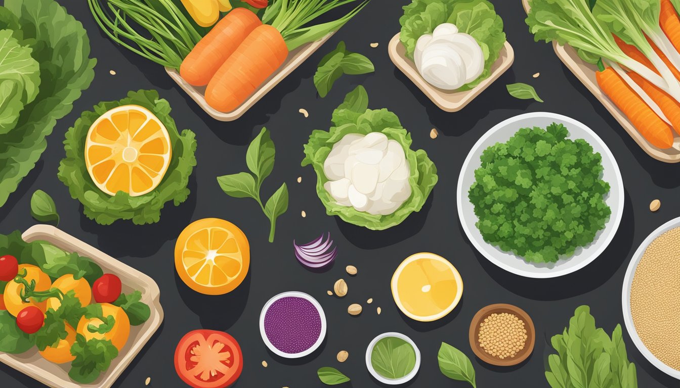 A colorful array of fresh vegetables, grains, and lean proteins displayed on a clean, modern counter at Cava