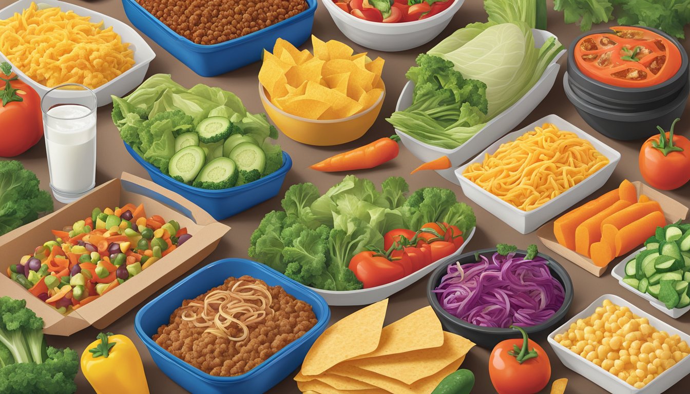 A colorful array of fresh vegetables and lean protein options displayed in a vibrant and inviting setting at Taco John's