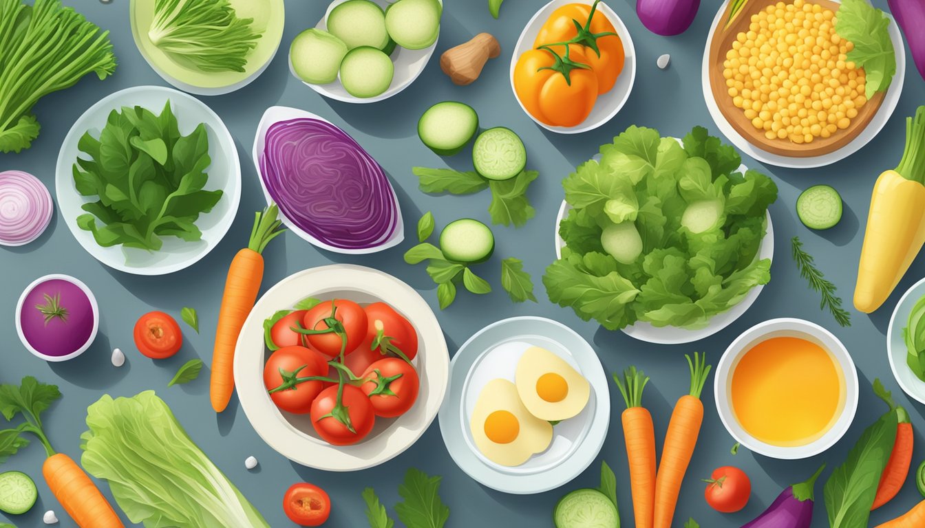 A colorful array of fresh vegetables and lean proteins on a clean, modern table setting