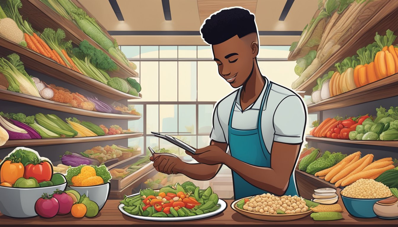 A customer at Nando's selecting from a variety of fresh vegetables, lean proteins, and whole grains to customize their healthy meal