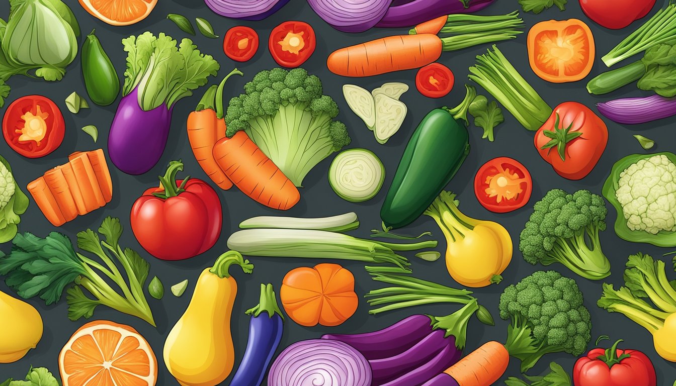 A colorful array of fresh vegetables and lean proteins arranged on a vibrant serving tray