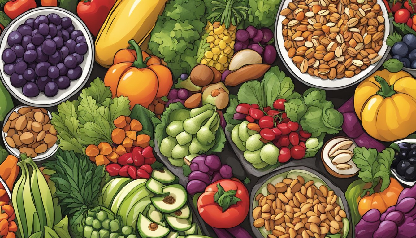 A colorful array of fresh vegetables, fruits, and nuts arranged in a vibrant salad bar display at BJ's Brewhouse