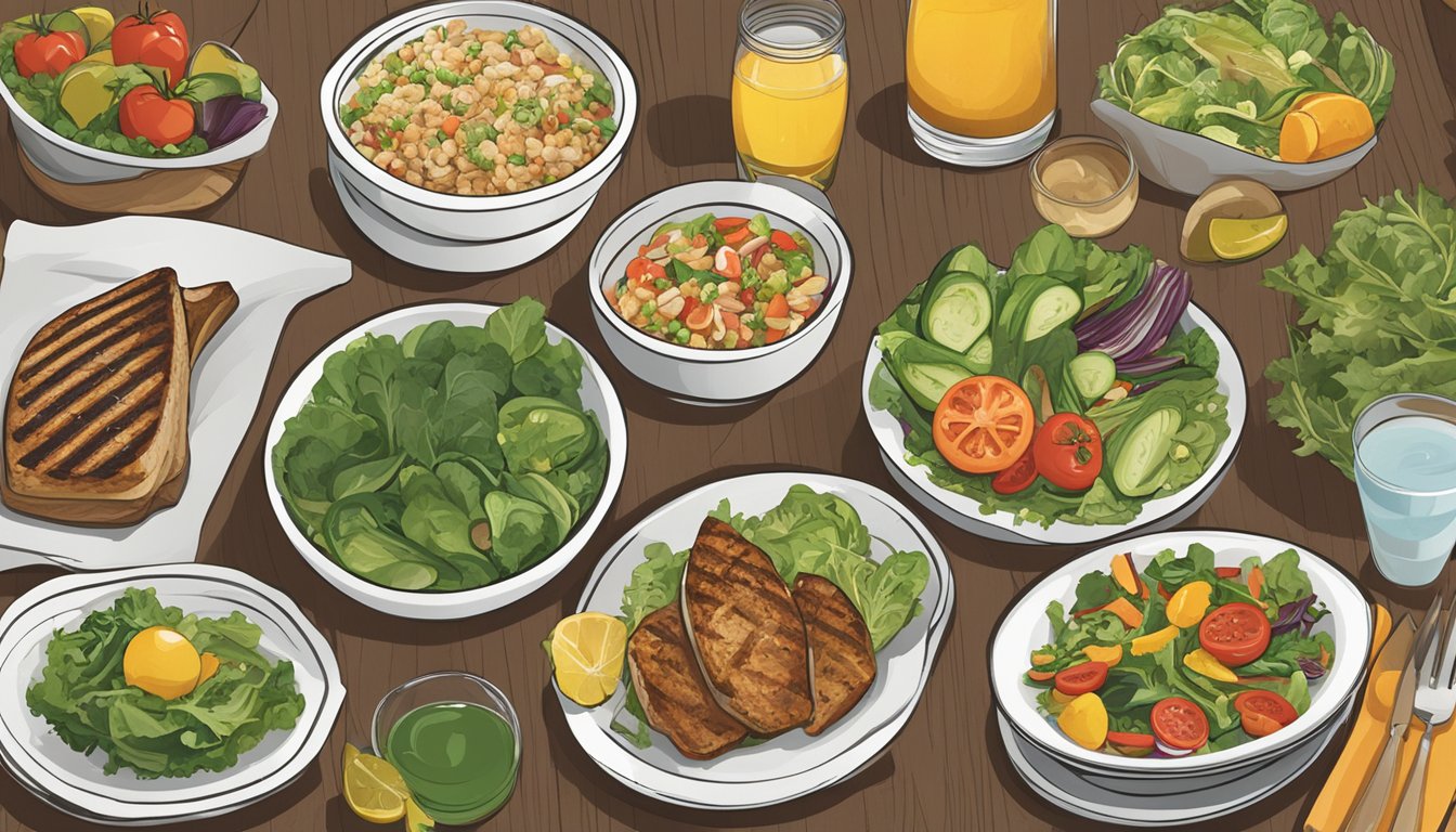 A table with a variety of healthy food options, including salads, grilled vegetables, and lean protein dishes, displayed on Old Chicago's nutrition guides and resources