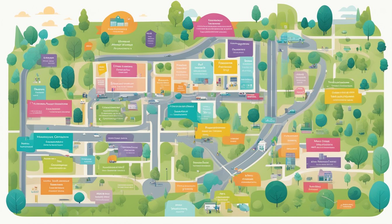 A colorful map showing various Humana Healthy Options allowance store locations