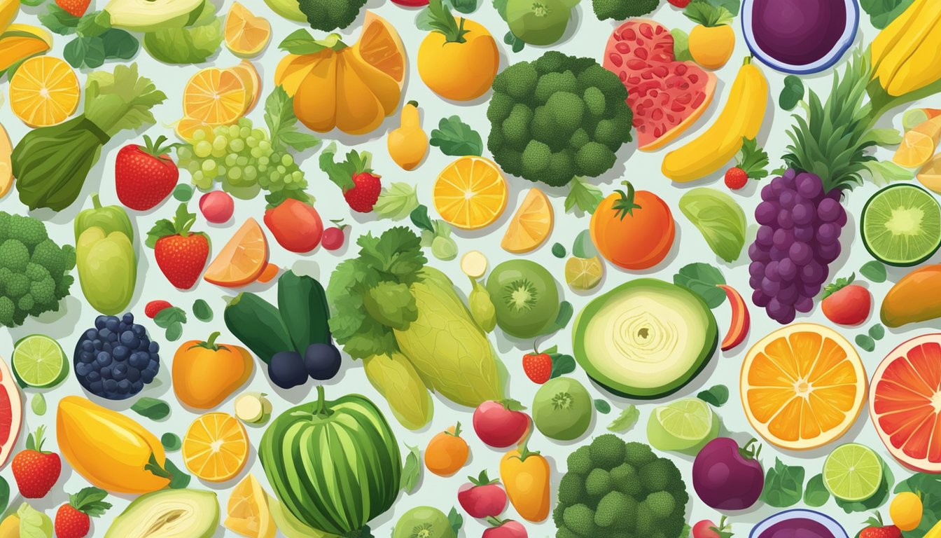 A colorful array of fresh fruits and vegetables arranged on a table, with a variety of healthy options displayed