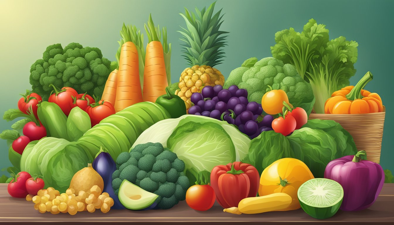 A colorful array of fresh vegetables and fruits arranged on a table, with a variety of nutritious options for those with restricted diets