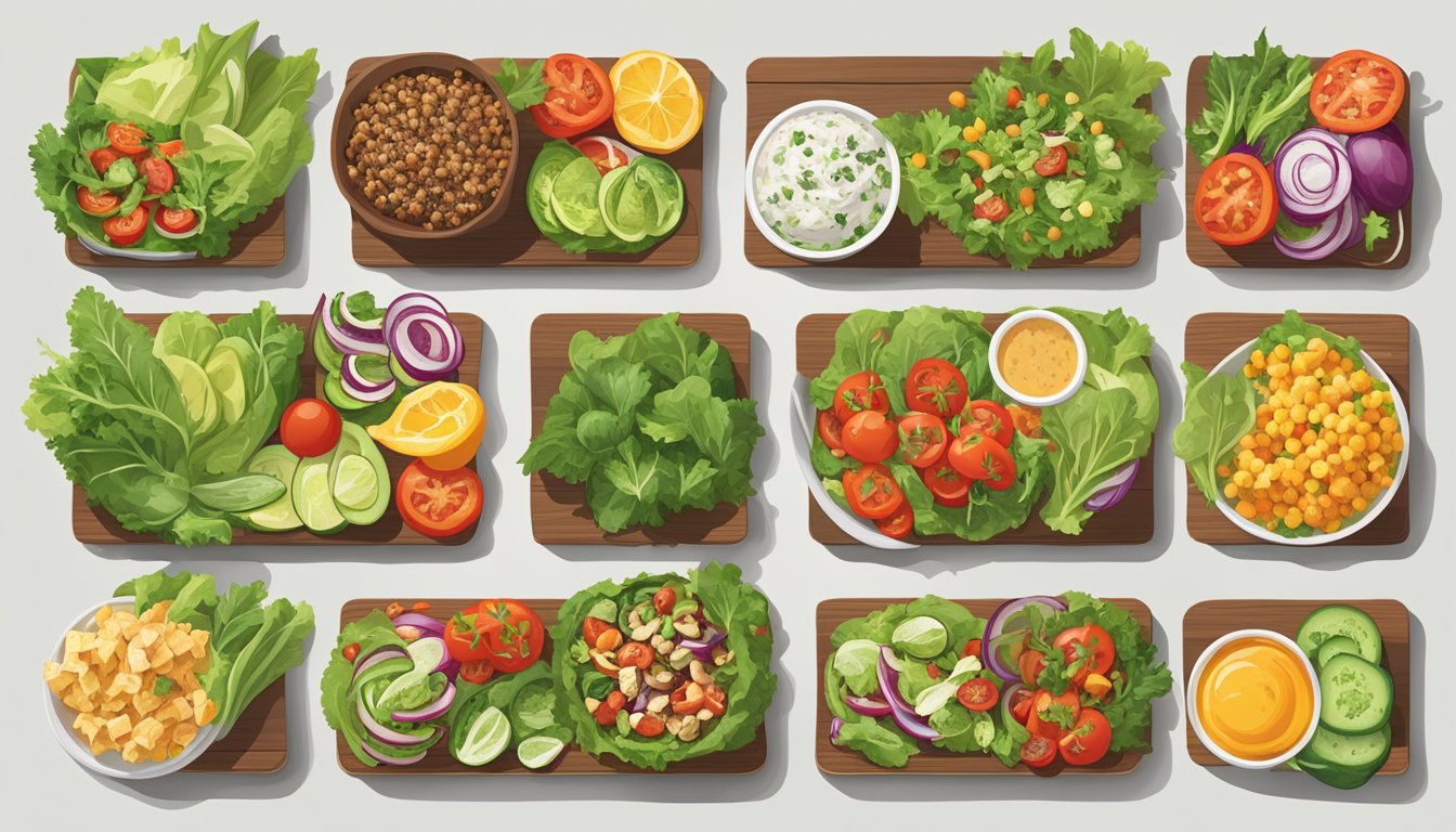 A colorful array of fresh salads, grilled vegetables, and lean protein options displayed on a clean, modern menu board