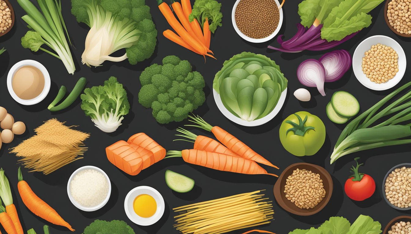 A colorful array of fresh vegetables, lean proteins, and whole grains arranged on a sleek, modern menu board at Benihana