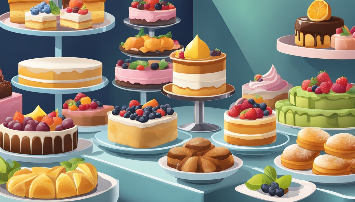 A colorful display of sugary pastries and decadent desserts, while fresh fruits and salads sit untouched in the corner