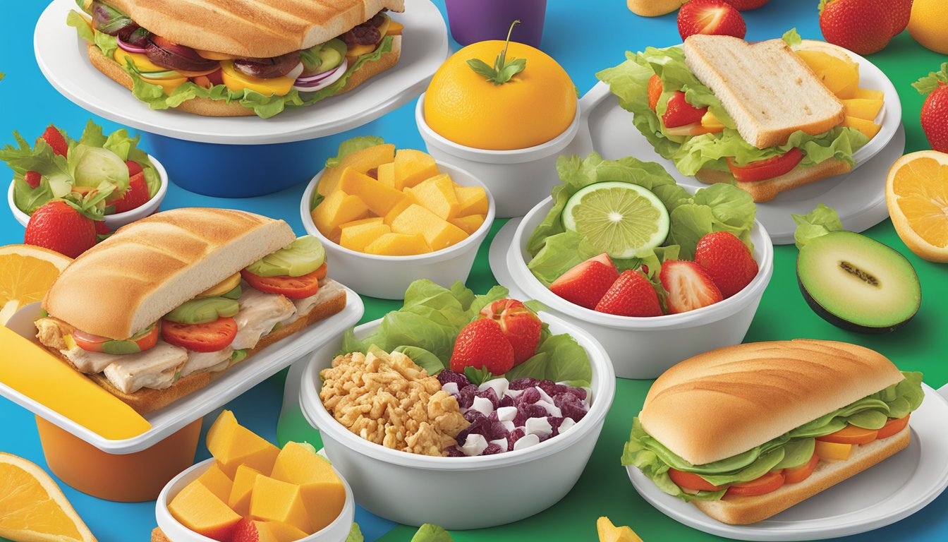 A colorful array of fresh fruits, salads, and grilled chicken sandwiches are displayed on a vibrant menu board at Sonic, showcasing their healthy dining options