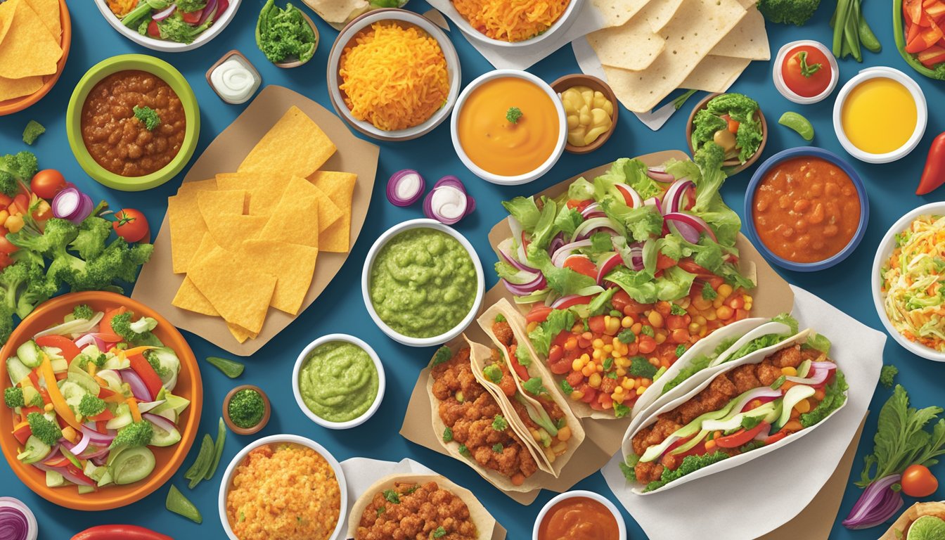 A colorful array of fresh vegetables and wholesome sides displayed alongside flavorful add-ons at Taco John's