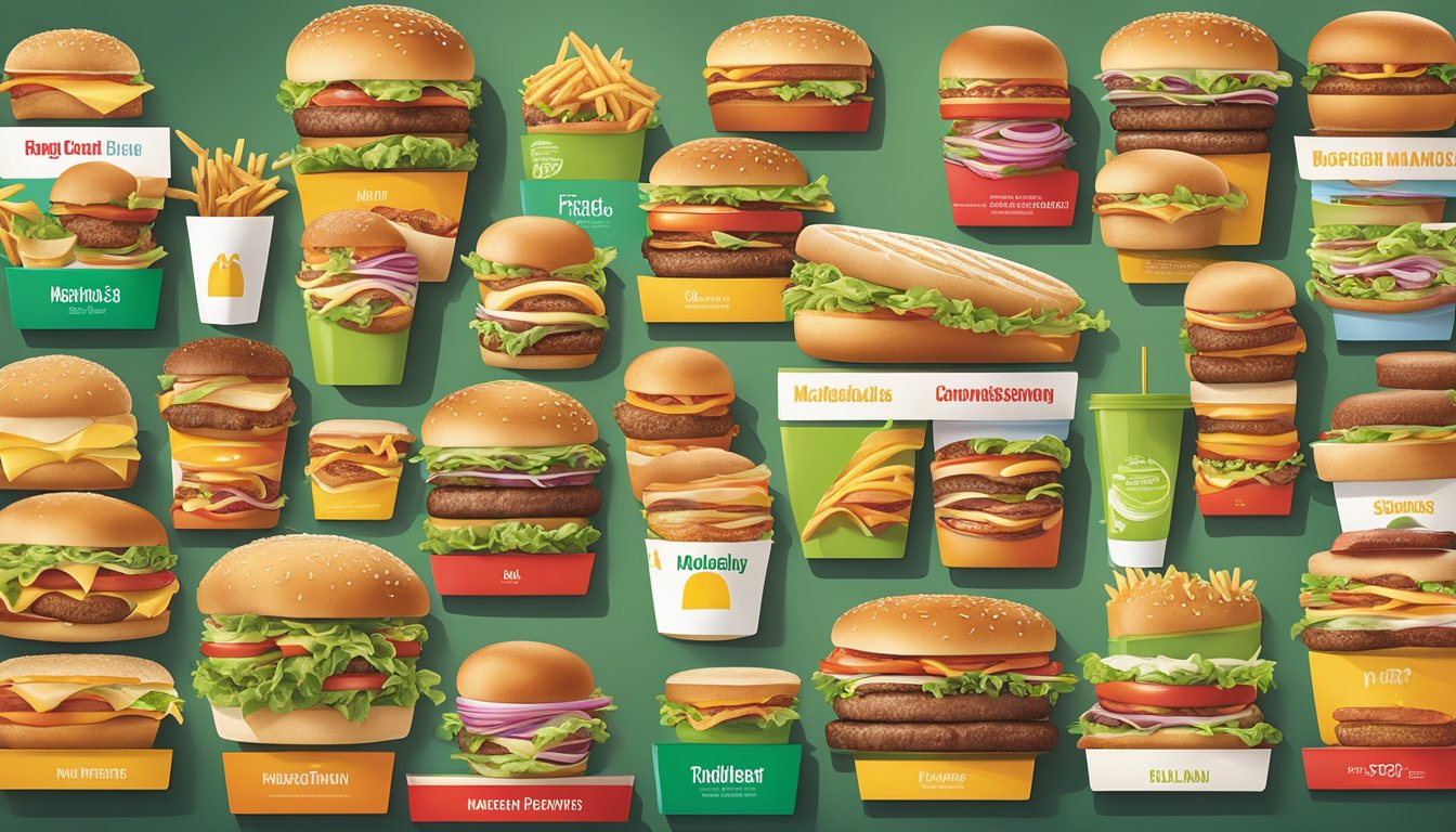 A colorful menu board featuring a variety of healthy burger and sandwich options at McDonald's