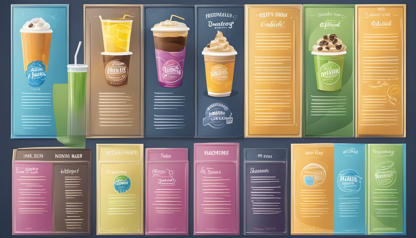 A colorful menu board with various healthy drink options displayed at a Dutch Bros coffee shop