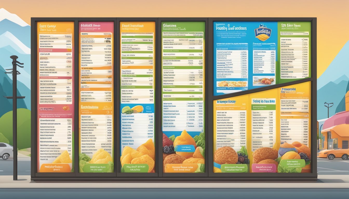 A colorful menu board displays nutritional information for healthy options at Dutch Bros