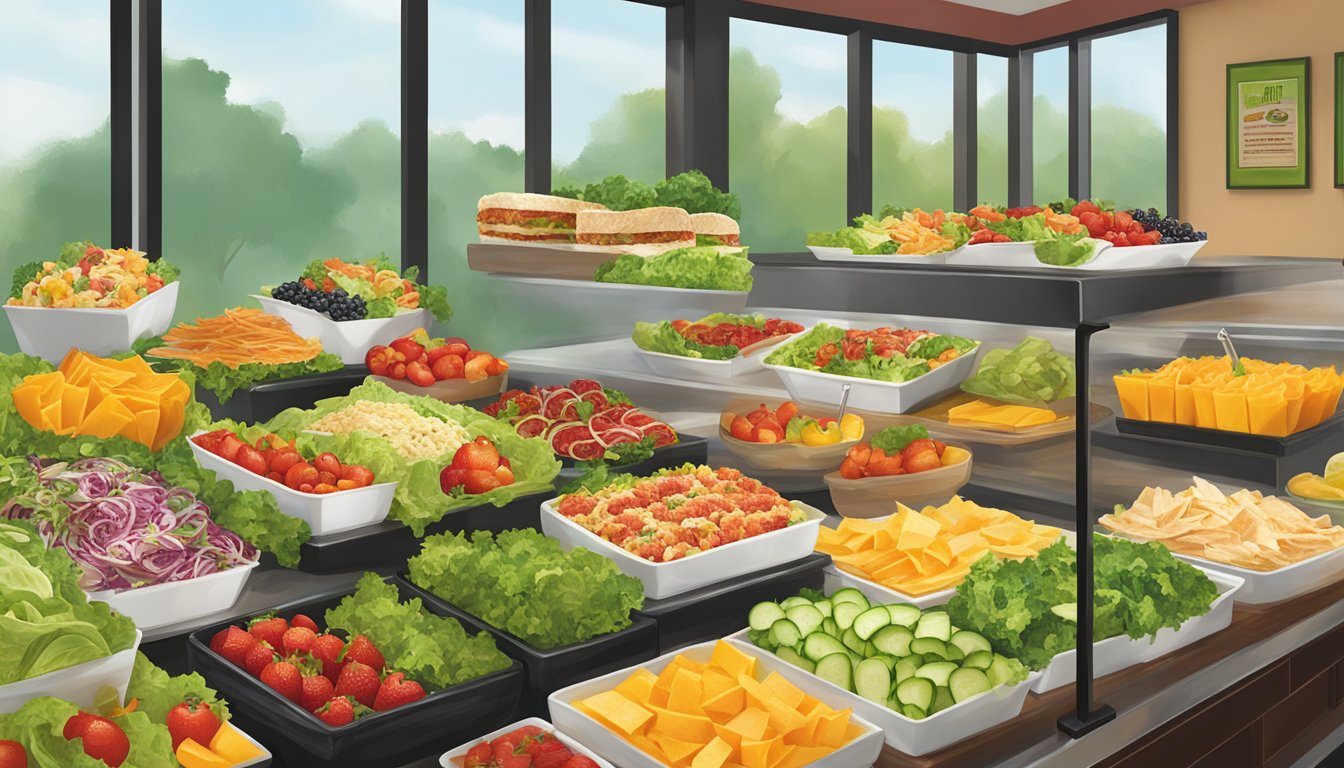 A colorful display of fresh salads, sandwiches, and fruit at McAlister's Deli, with a focus on healthy and nutritious options