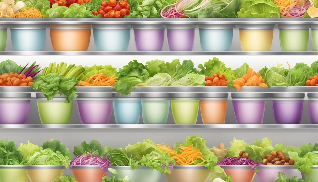 A colorful array of fresh salads and steaming soups on a clean, modern menu board