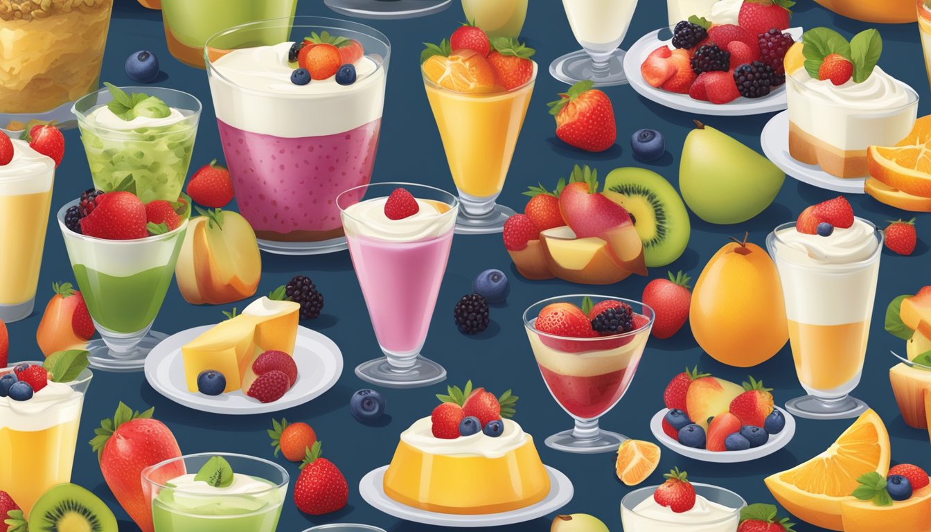 A table displays a variety of colorful, fresh fruit and yogurt parfait, alongside a selection of decadent, yet portion-controlled, dessert options