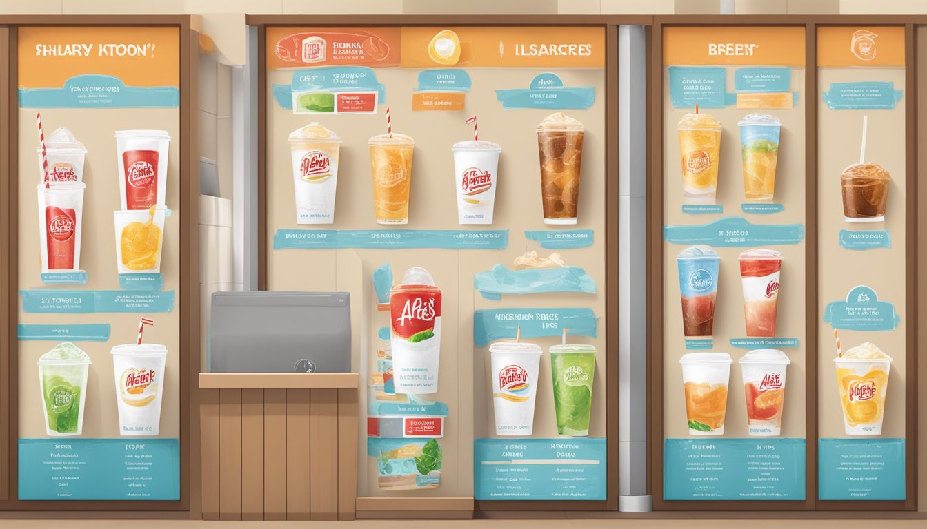 A refreshing scene of Arby's beverages and healthy hydration options displayed on a clean and inviting menu board