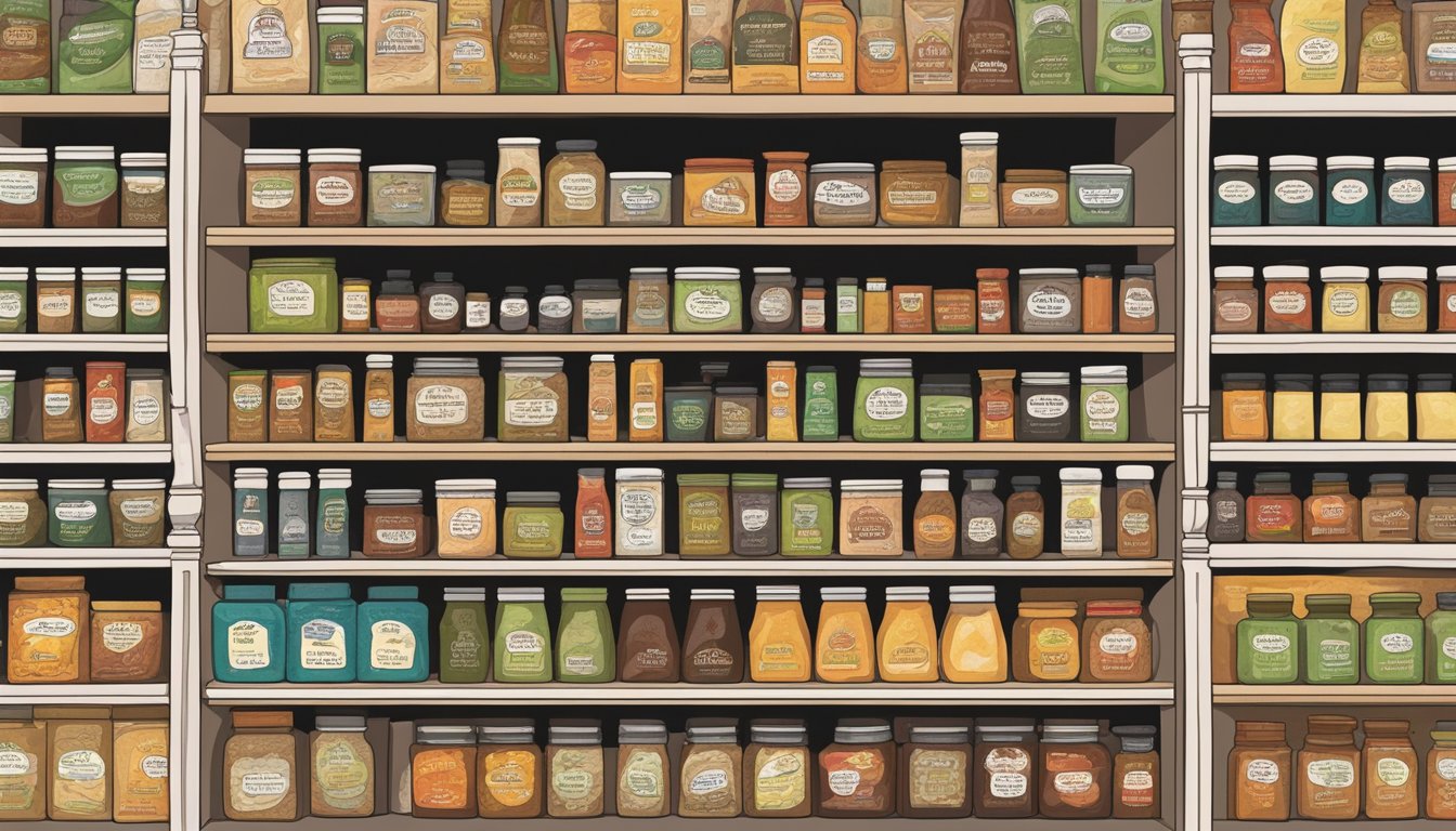 Assorted spices and seasonings arranged neatly on shelves at Trader Joe's, alongside a variety of specialty and healthy food items