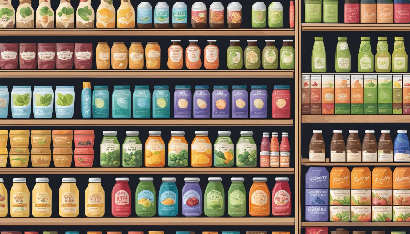 A variety of healthy beverage options neatly arranged on shelves at Trader Joe's