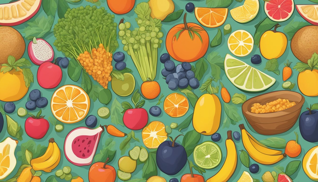 A vibrant array of fruits, vegetables, and whole grains arranged on a clean, modern website interface