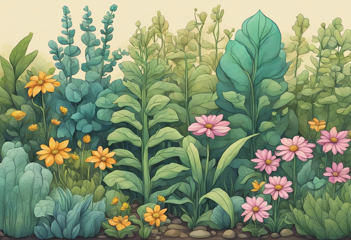 A group of plants growing in a garden, some thriving while others wilt, symbolizing the need to recognize and address toxic patterns in friendships