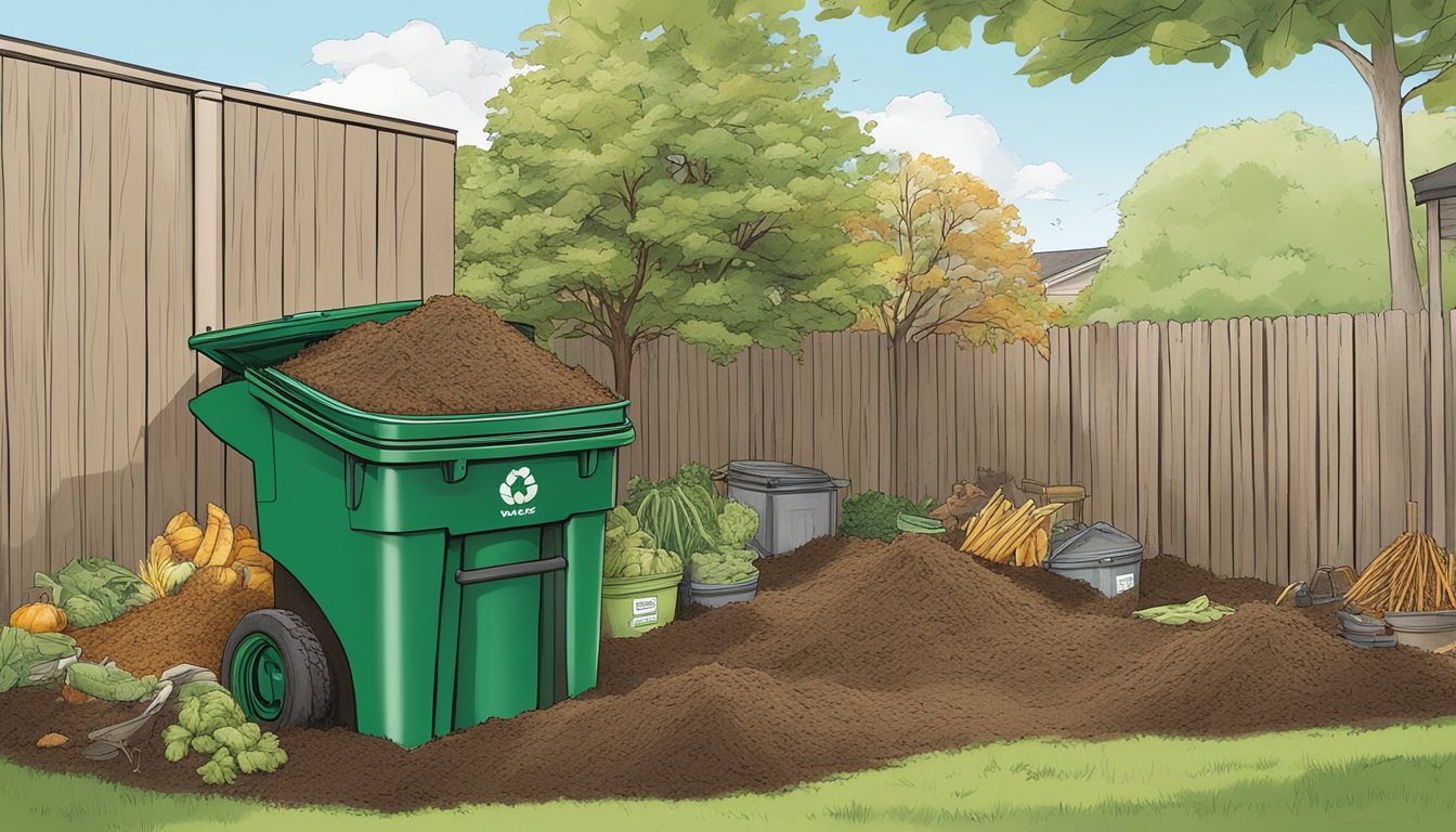 A diverse array of organic waste, including food scraps, yard trimmings, and paper products, is being transformed into nutrient-rich compost in a backyard composting bin in Hartford, CT