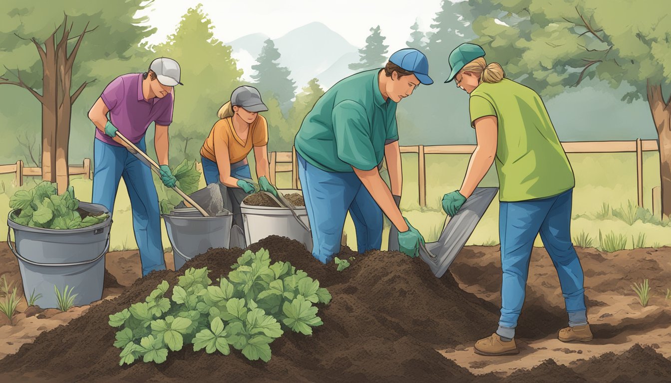 A group of people in Bend, Oregon, working together to compost and reduce their environmental impact