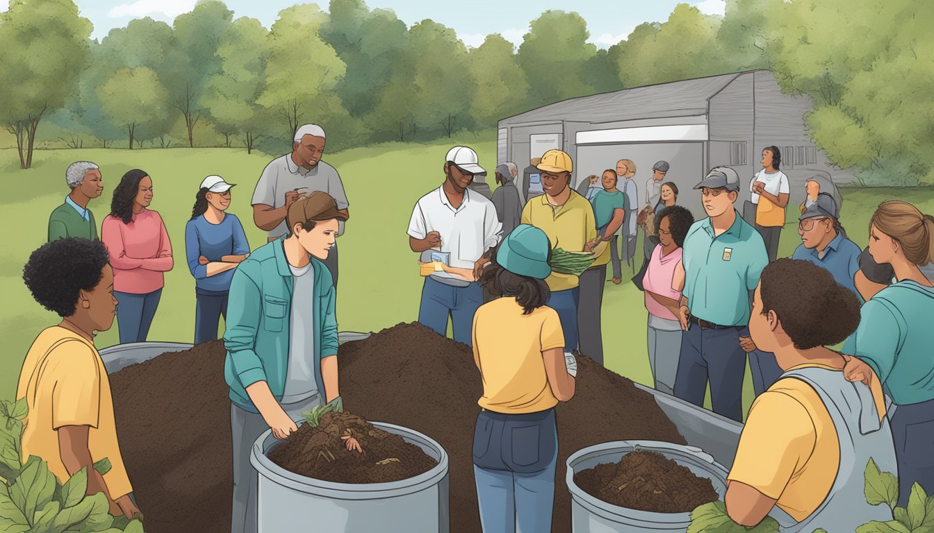 A group of people in Pittsburgh, PA, are gathered around a composting demonstration, learning about the process and its benefits