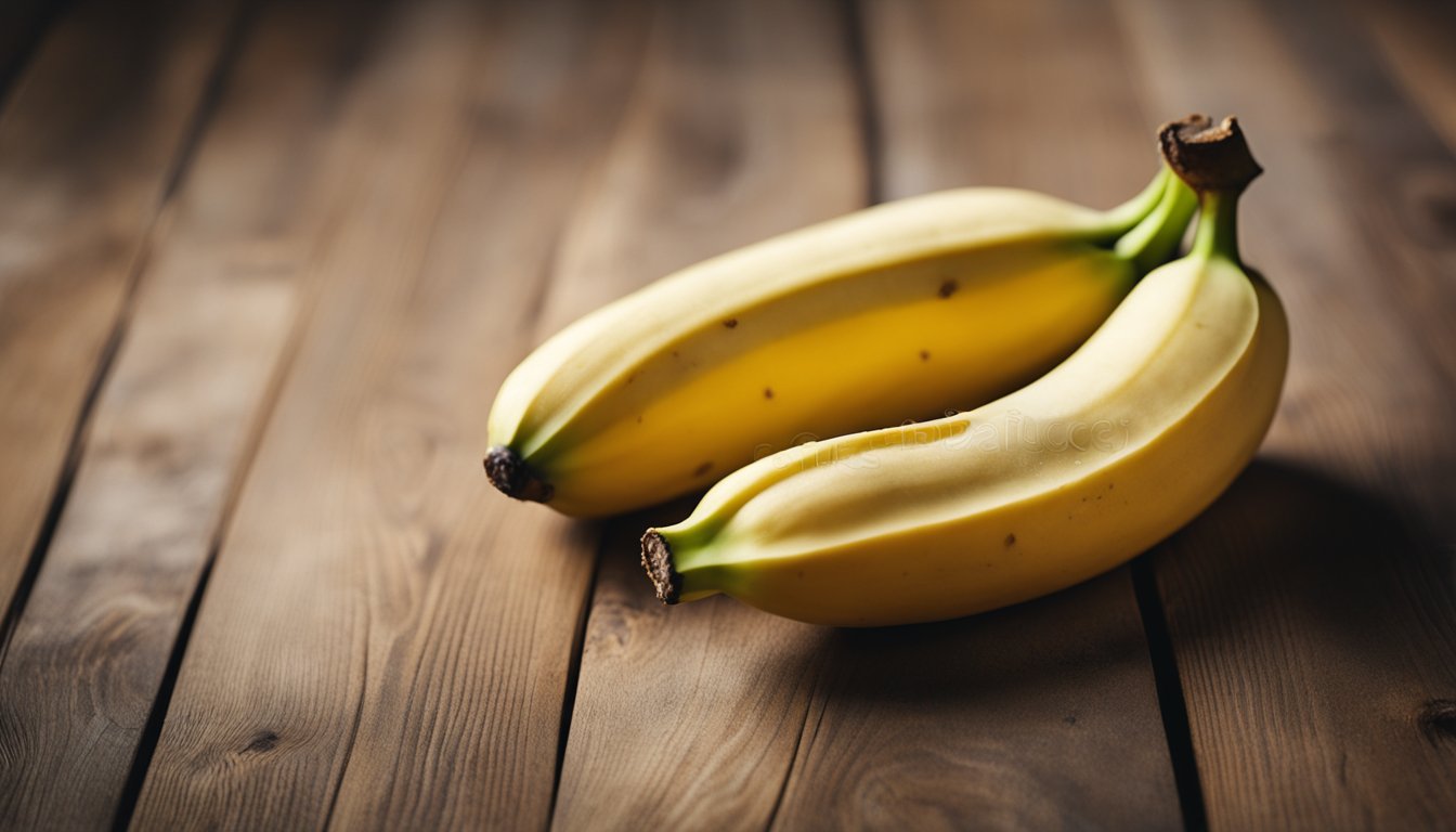 A close-up of a split ripe banana, showcasing its sweet, creamy flesh