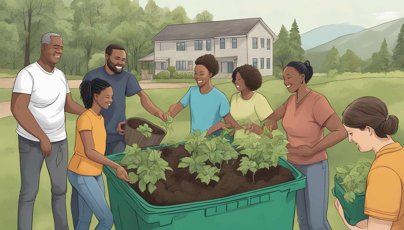 A diverse group of people in Kent, WA work together to compost and promote sustainable living through community engagement