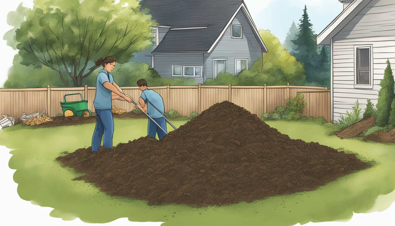 A person in Renton, WA, adding organic waste to a compost pile in their backyard