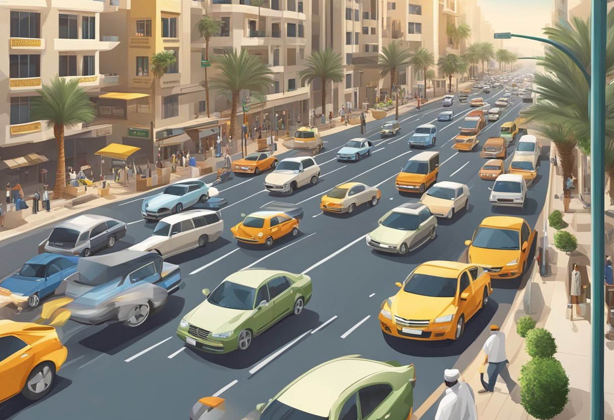Can women drive in dubai? 3 A bustling dubai street with cars and traffic signs