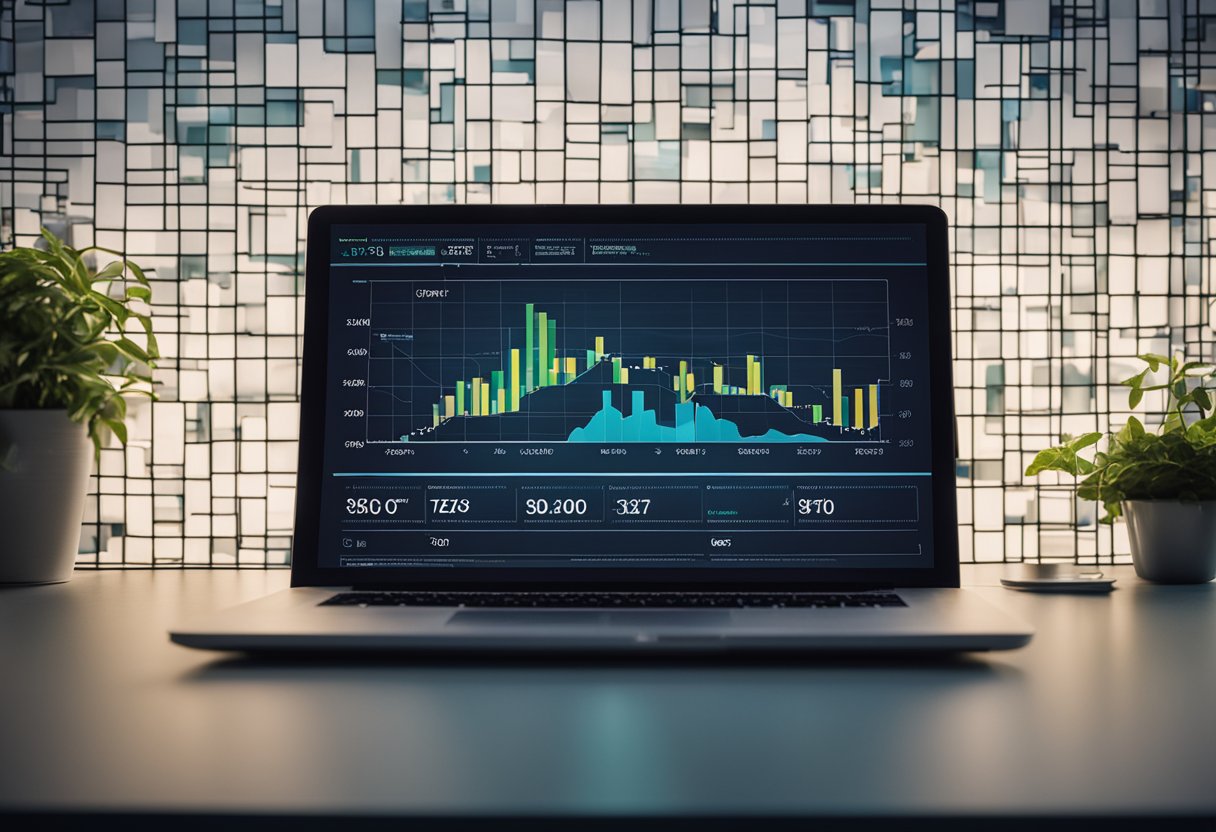 A computer screen displaying various SEO strategies with a graph showing an increase in organic traffic