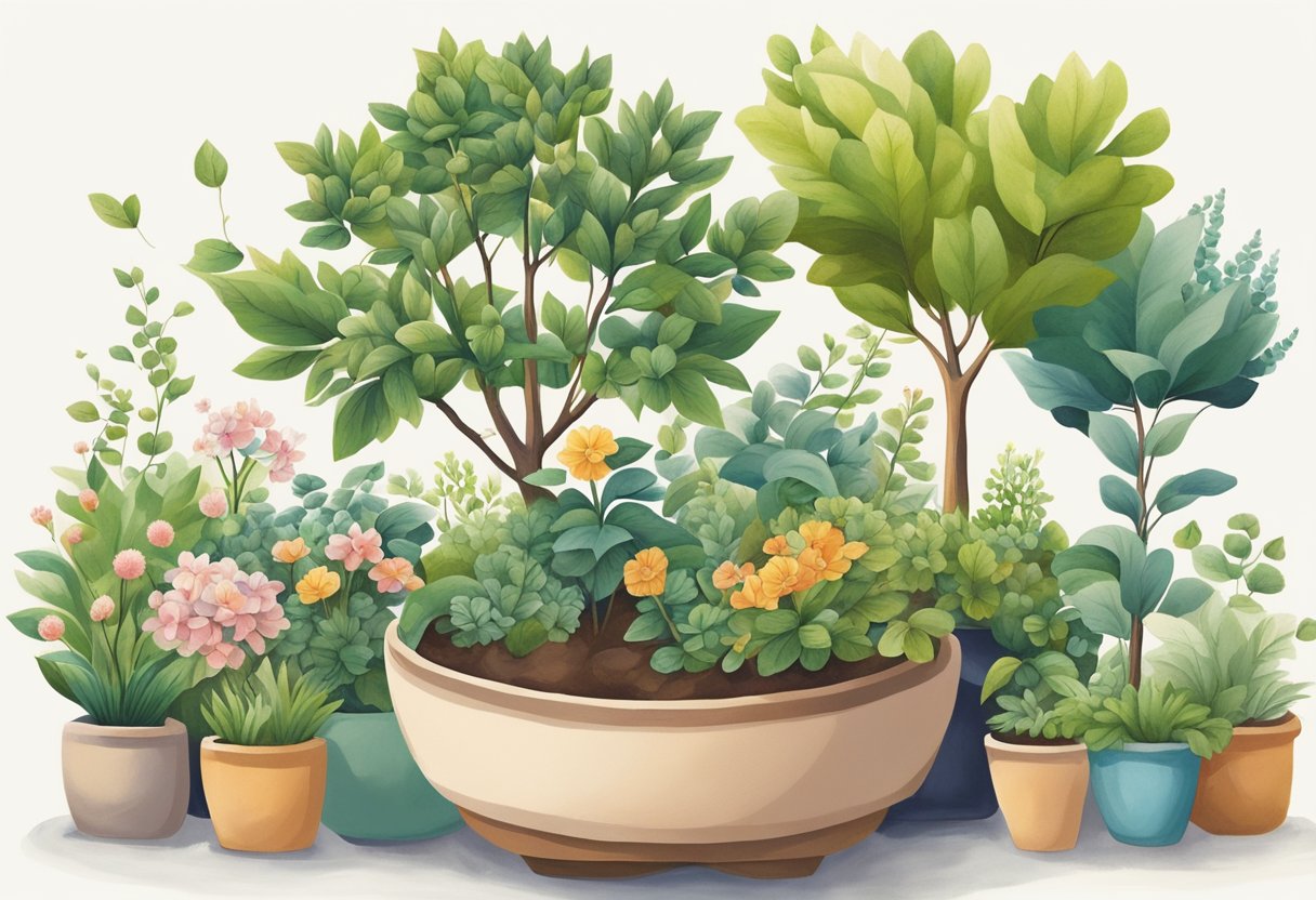 A young tree growing from a small pot, surrounded by a diverse array of plants and flowers, symbolizing the growth and benefits of opening an RDSP early