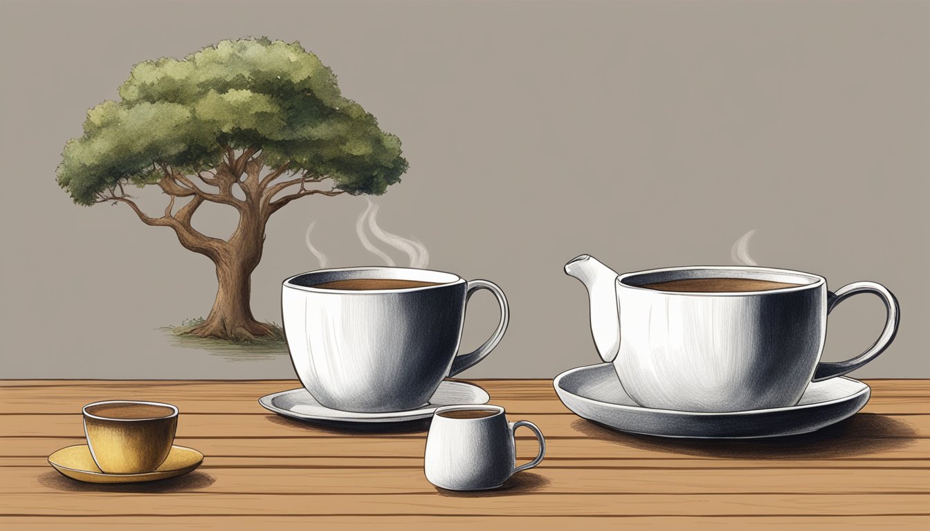 Three Pau d'Arco tree barks displayed on a wooden surface with a teapot and cup