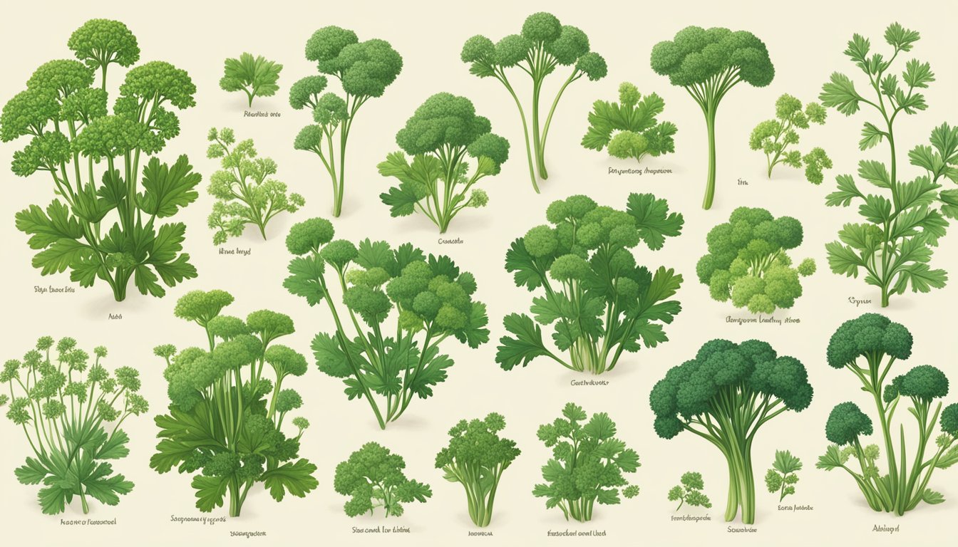 A detailed illustration of Fool's Parsley surrounded by 8 toxic look-alikes, showcasing their distinguishing features and characteristics