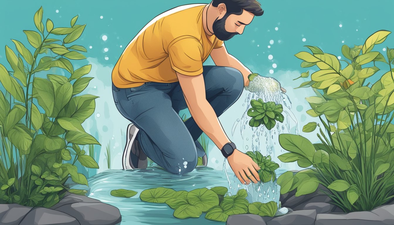 A person rinses plants under running water, removing toxins