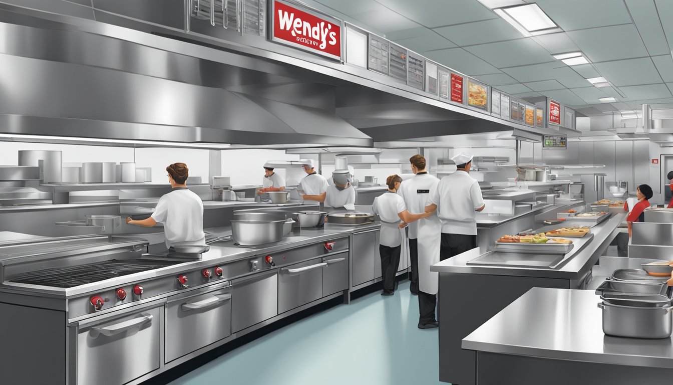 A busy kitchen with staff efficiently preparing food at Wendy's, while at Steak n Shake, a streamlined assembly line ensures quick service